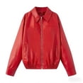 thumbnail image 5 of Vinsonshop Leather Jacket Womens Motorcycle Jacket Womens Zip Up Jacket Spring Jackets Leather Bomber Jacket Women Faux Leather Jacket Women Casual Outerwear Red XXL, 5 of 9