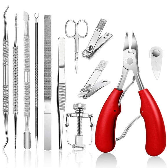 JTIEO 12 cortaúñas gruesas para pies podólogo, cortaúñas para pies, cortaúñas para pies, cortaúñas encarnadas, kit de herramientas para uñas de pies gruesas (rojo)