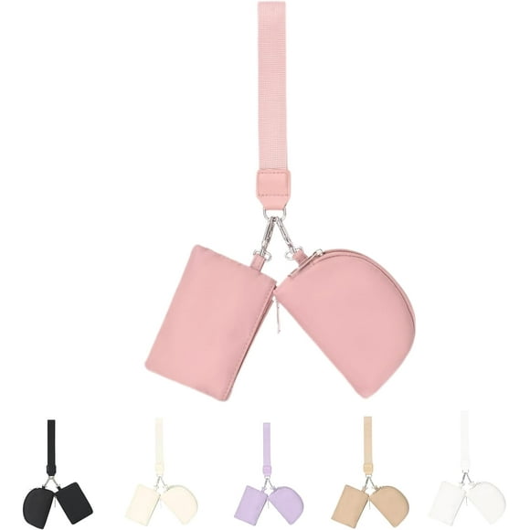 shiyou-Mini Zip Around Keychain Wristlet Wallet for Women-2 Detachable Dual Pouch Women Coin Pocket Upgrated (Pink+Pink)
