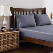 Bamboo Viscose Fitted Sheet 1 Pack Twin Size Only,400 Thread Count,8-16 Deep Pocket,Bottom Sheet Colorfast Soft & Silky & Breathable(1 Fitted Sheet Only, Dark Grey, Twin)