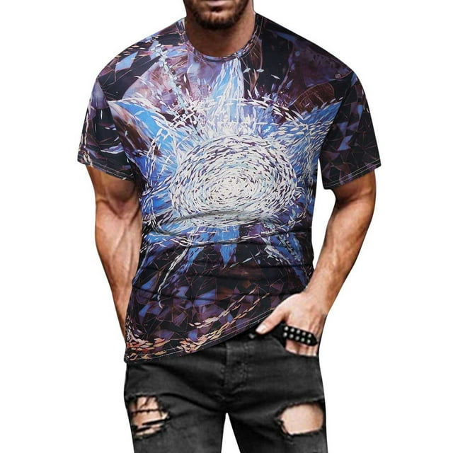 Birdeem Mode de Rue pour Hommes Design Intéressant Imprimé Col Rond Manches Courtes Blouses & Chemises