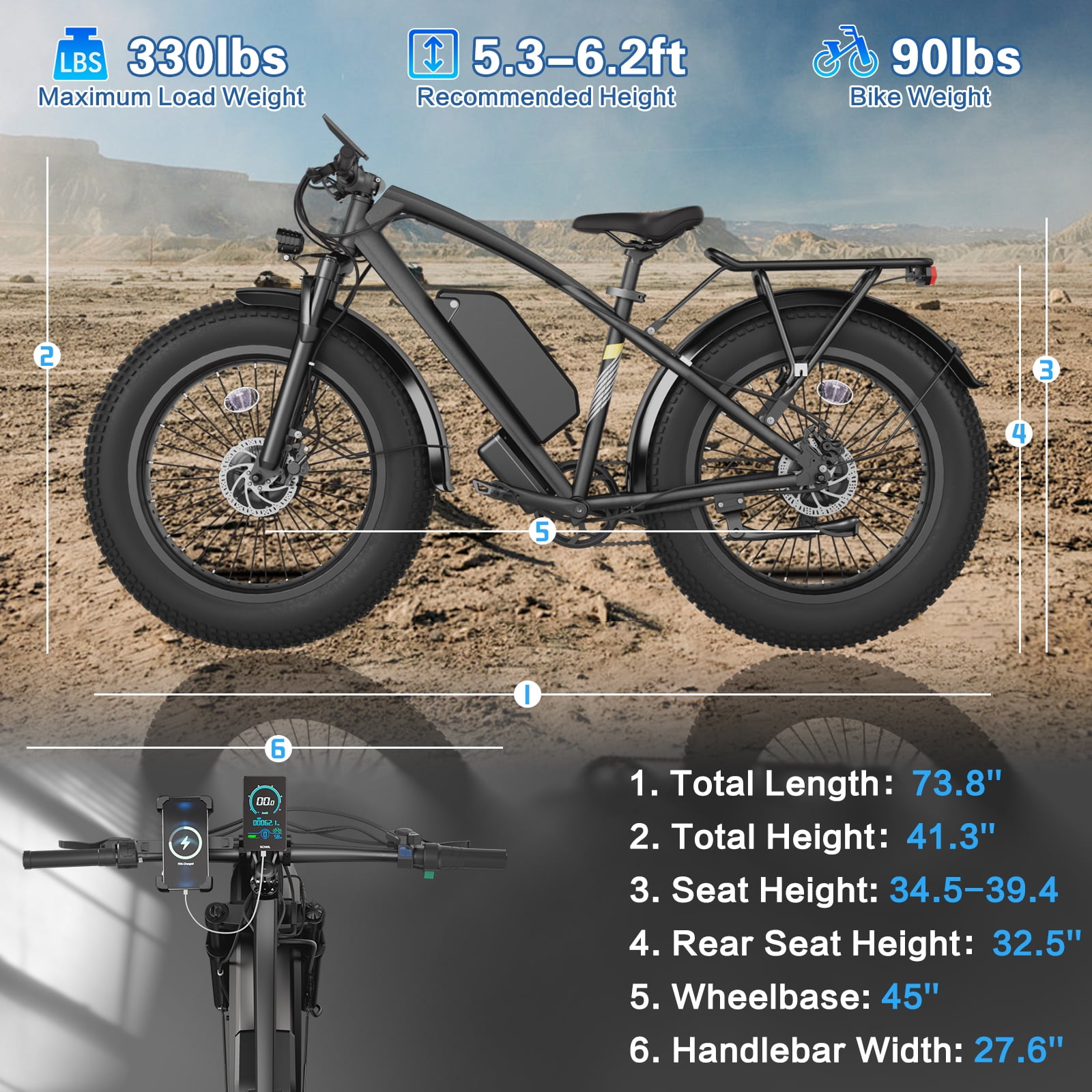 Skeri Electric Bike for Adults 26", 1000W (2000W Peak) E-Mountain Bike 48V 20.5AH UL2849