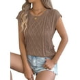 thumbnail image 2 of Women Round Neck Sweater Vest Sleeveless Summer Casual Shirts Knit Tank Top Brown M, 2 of 9