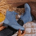 thumbnail image 4 of Wowcloth Women's Fashion Casual Winter Boots – Thermal Plus Size Round-Toe Mid-Heel Lace-Up Denim Patchwork Ankle Boots for Casual Outfit, 4 of 9