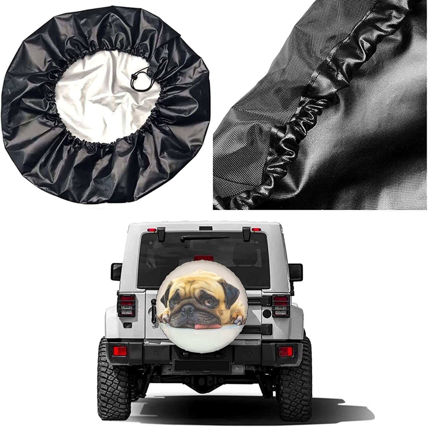 Spare Tire Cover Cute Pug Wheel Covers Waterproof Dust-Proof UV Sun Universal  Fit for Jeep Trailer RV SUV Truck and Many Vehicle (17 Inch for Diameter  31”-33”)