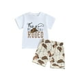 thumbnail image 2 of Qmyliery Baby Toddler Boy Western Outfit Letter Short Sleeve T-shirt Boot Shorts 2 Piece Summer Set 3 6 12 18 24 Months 3 Years, 2 of 10