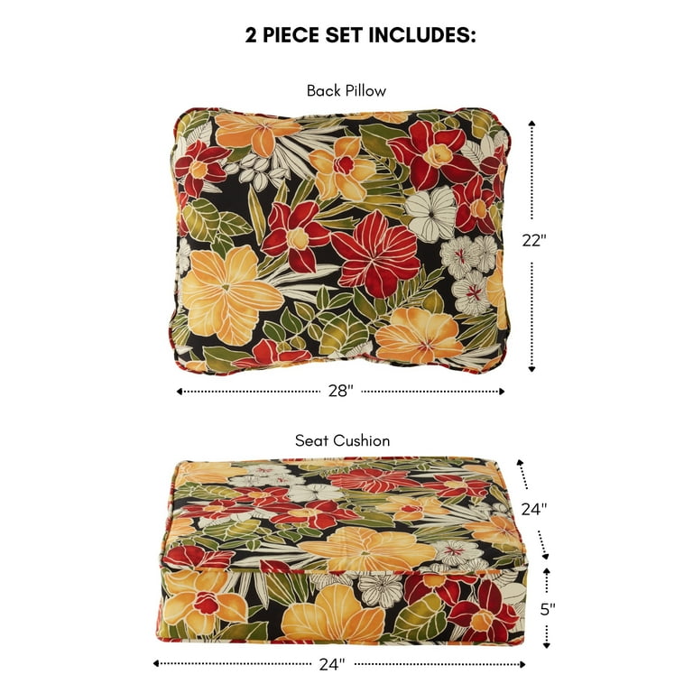 Greendale Home Fashions 2-Piece Aloha Black Deep Seat Patio Chair Cushion Greendale Home Fashions 2-Piece Aloha Black Deep Seat Patio Chair Cushion