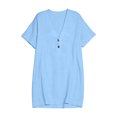 thumbnail image 3 of Ygbgbb Women V‑Neck Henley Mini Tunic Dress, Short Sleeve Half‑Placket Loose Fit Casual Shift Dress for Beach Cover‑Up and Everyday Summer Wear Sky Blue S, 3 of 7