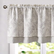 Farmhouse Linen Blend Valance Curtain for Kitchen Floral Rustic Double Layer Blackout Rod Pocket Window Topper Treatment 18 Inch Purple Grey on Beige