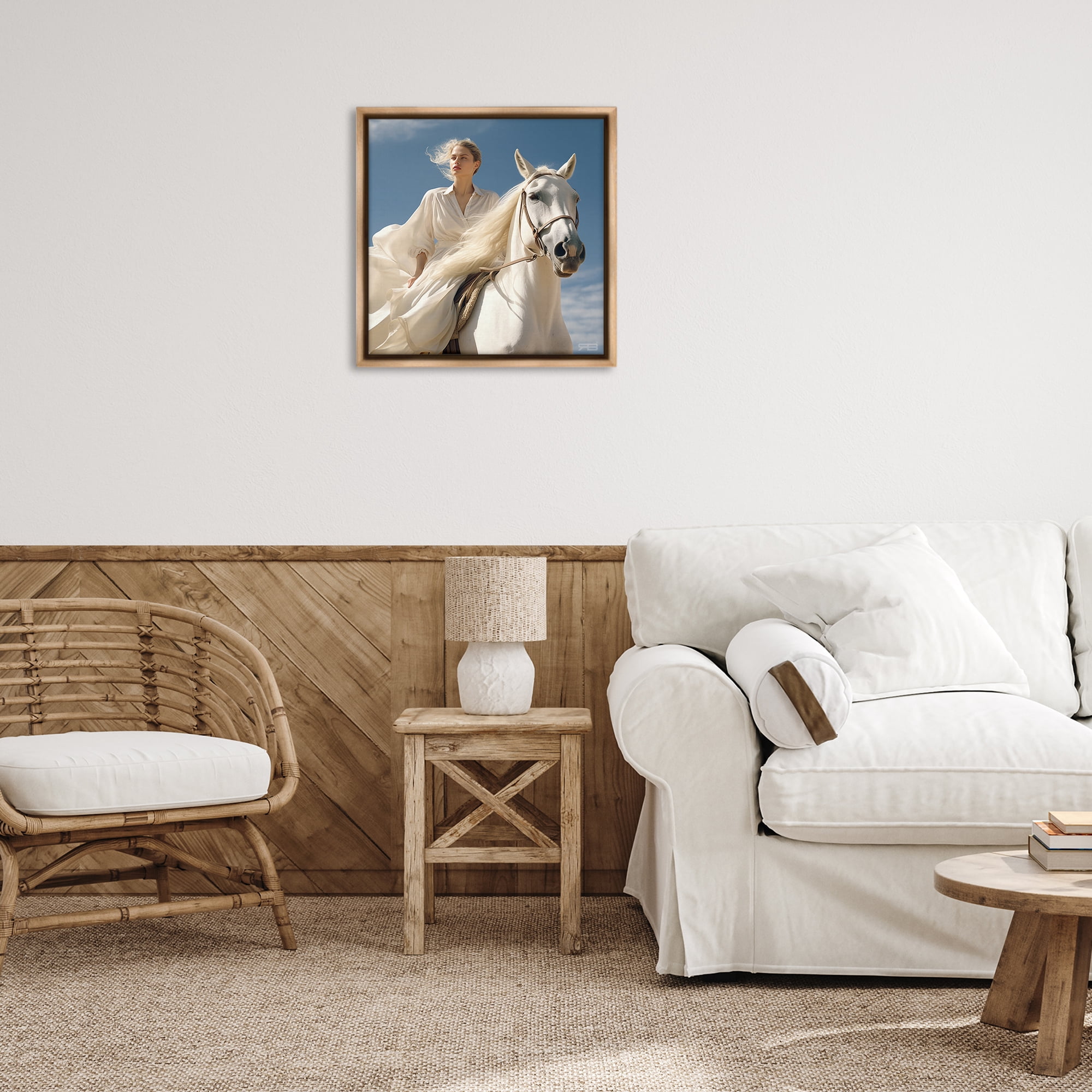Stupell Industries Windswept Equestrian Girl People Painting Brown Floater Framed Canvas Art Print Wall Art, 25 x 25