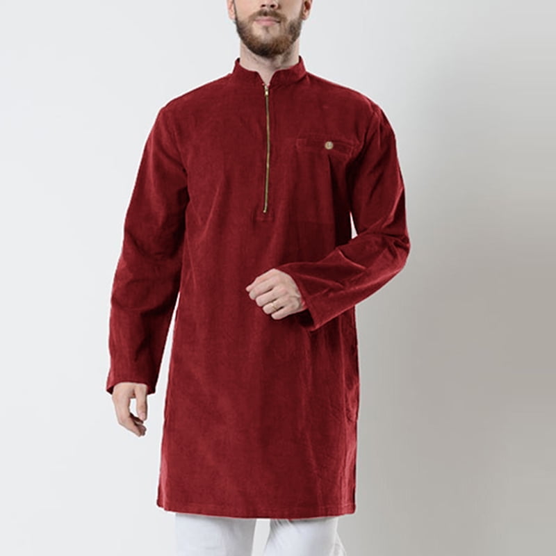 Incerun Mens Long Sleeve Islamic Muslim Kaftan Shirts Robe Tunic Tops