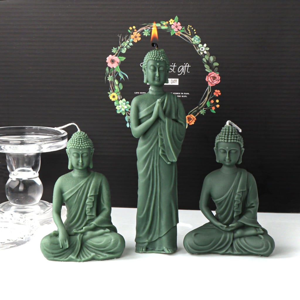 Geemin Buddha Statue Candle Molds 3D Buddha Candle Resin Silicone Moulds for DIY Gypsum Crafts Making Desktop Home Decorations
