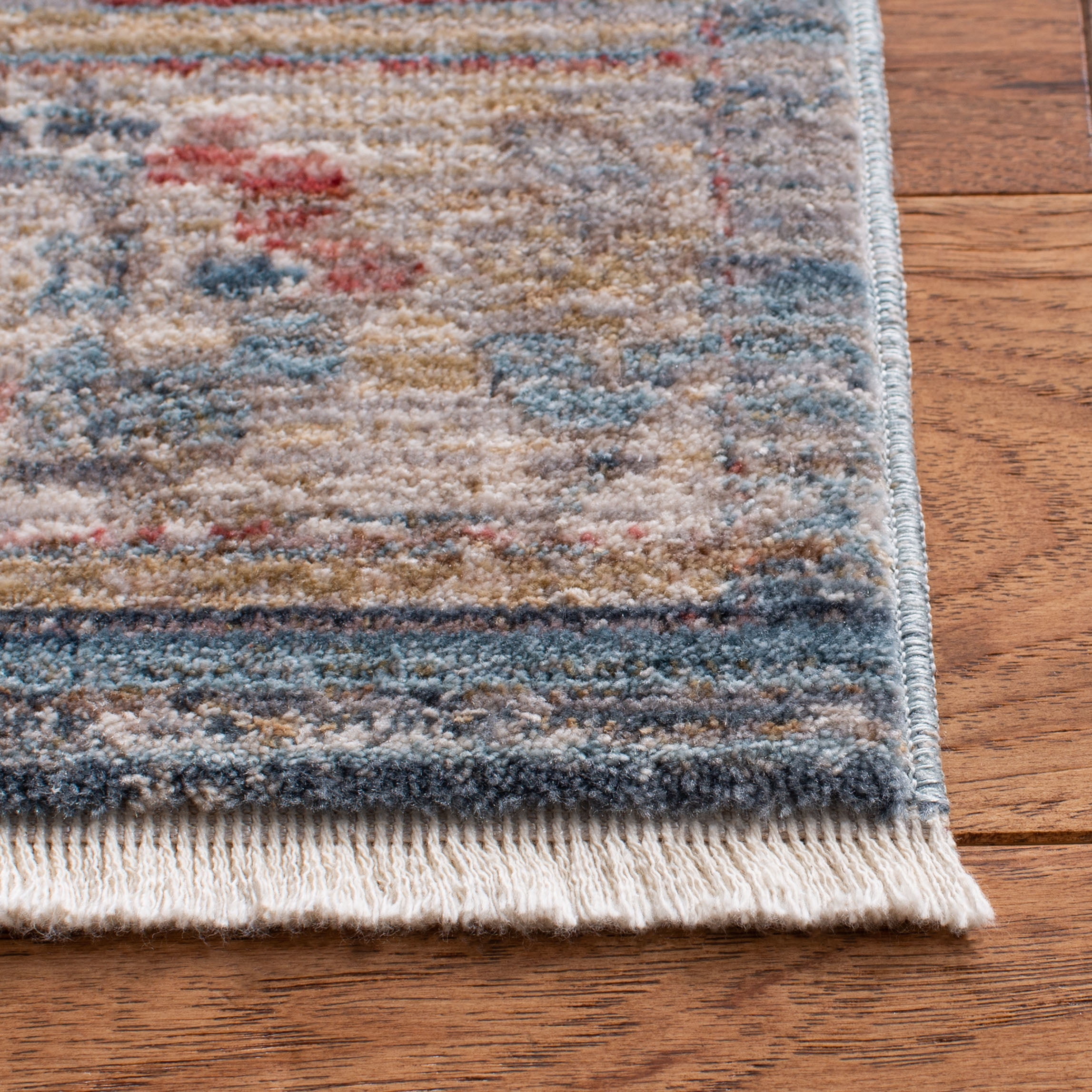 SAFAVIEH Kenitra Jermaine Floral Bordered Polyester Runner Rug, Blue/Ivory, 2'2" x 8'