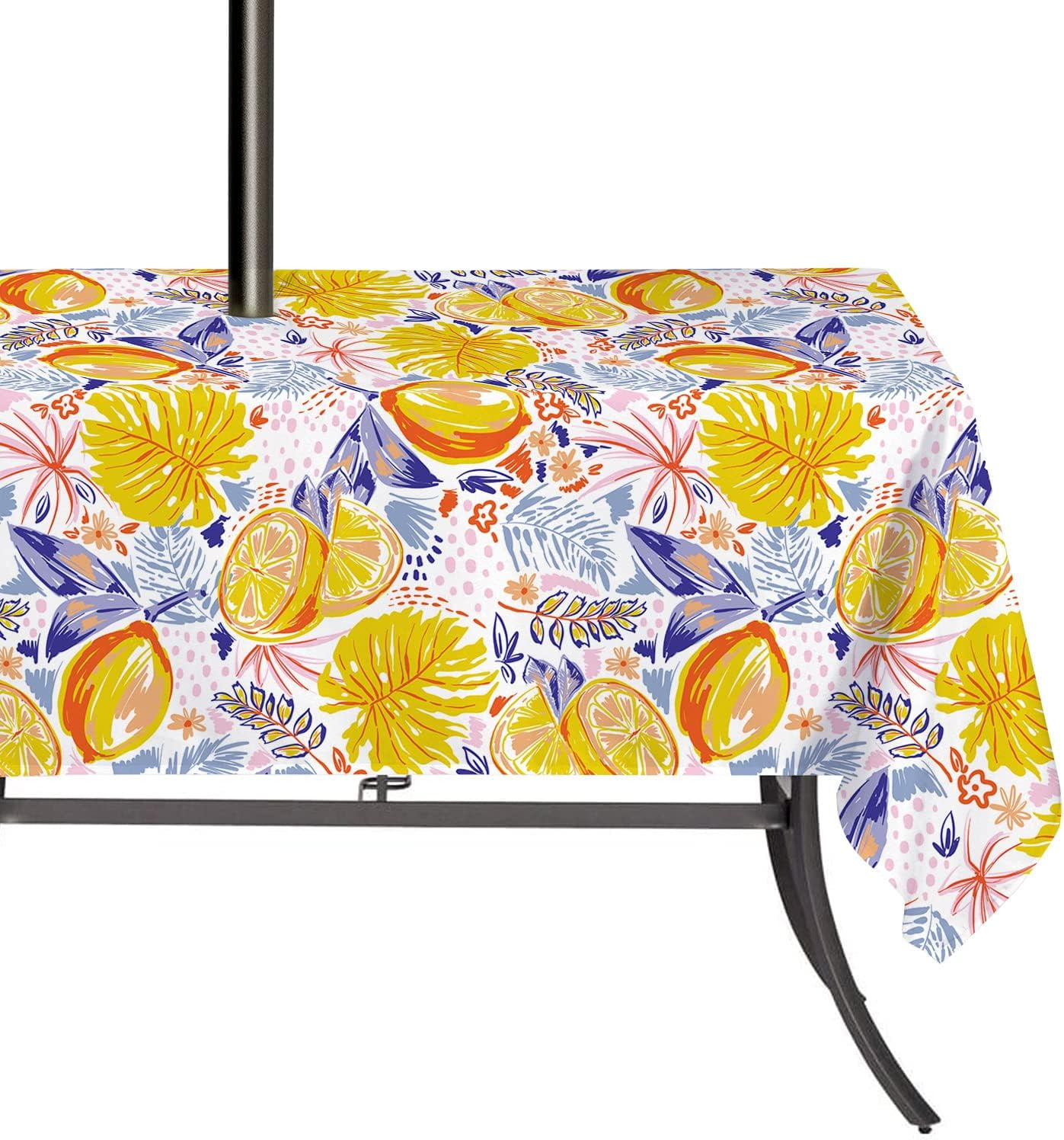 Outdoor Tablecloth with Umbrella Hole and Zipper Rectangle, Patio Table Cloth with Umbrella Hole