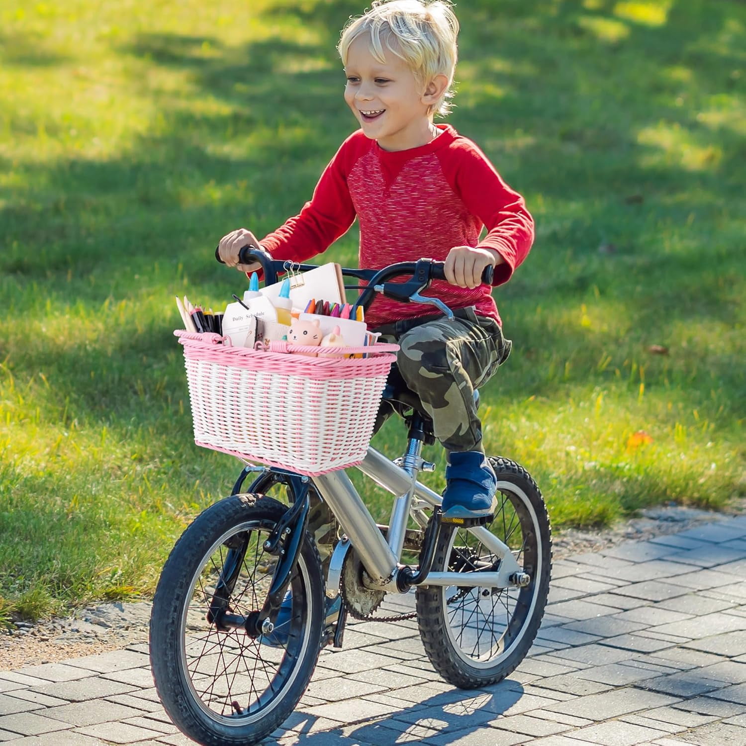 Kids Bike Basket, Front Bicycle Bike Baskets for Kids, Small Wicker Bike Basket for Boys and Girls, Small Wicker Basket for Bike, 9¾" x 7" x 6", 1-Pack