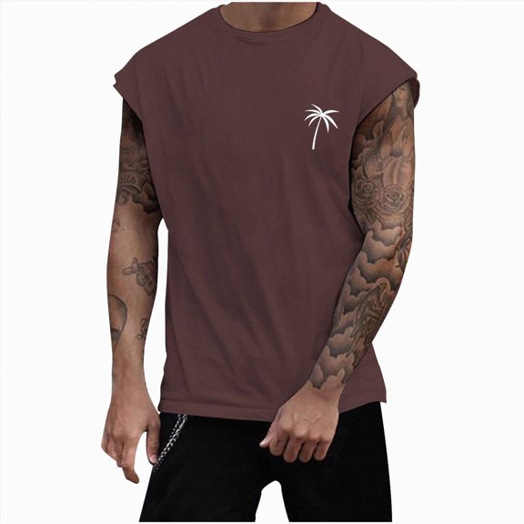 Hessimy Men's Tank Top Cotton Workout Sleeveless Muscle T Shirts Casual Summer Tank Shirts(Brown,XXXL)