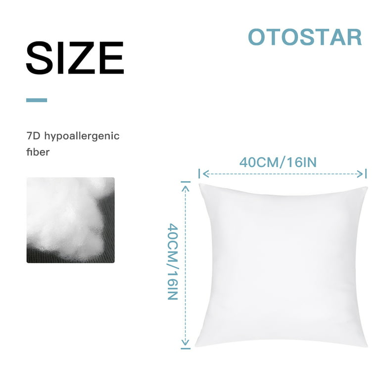 OTOSTAR Pack of 2 Throw Pillow Inserts, 16 x 16 Square Cushion Inner Soft  Fluffy Plump Stuffer Cushion Pads White Decorative Pillow Inserts