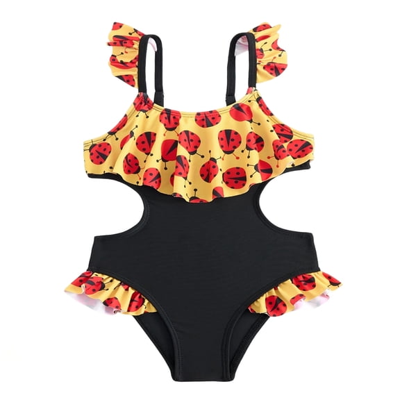 Hihipz One Piece Swimsuit for Toddler Girl Ladybug Print Ruffle Swimming Suits