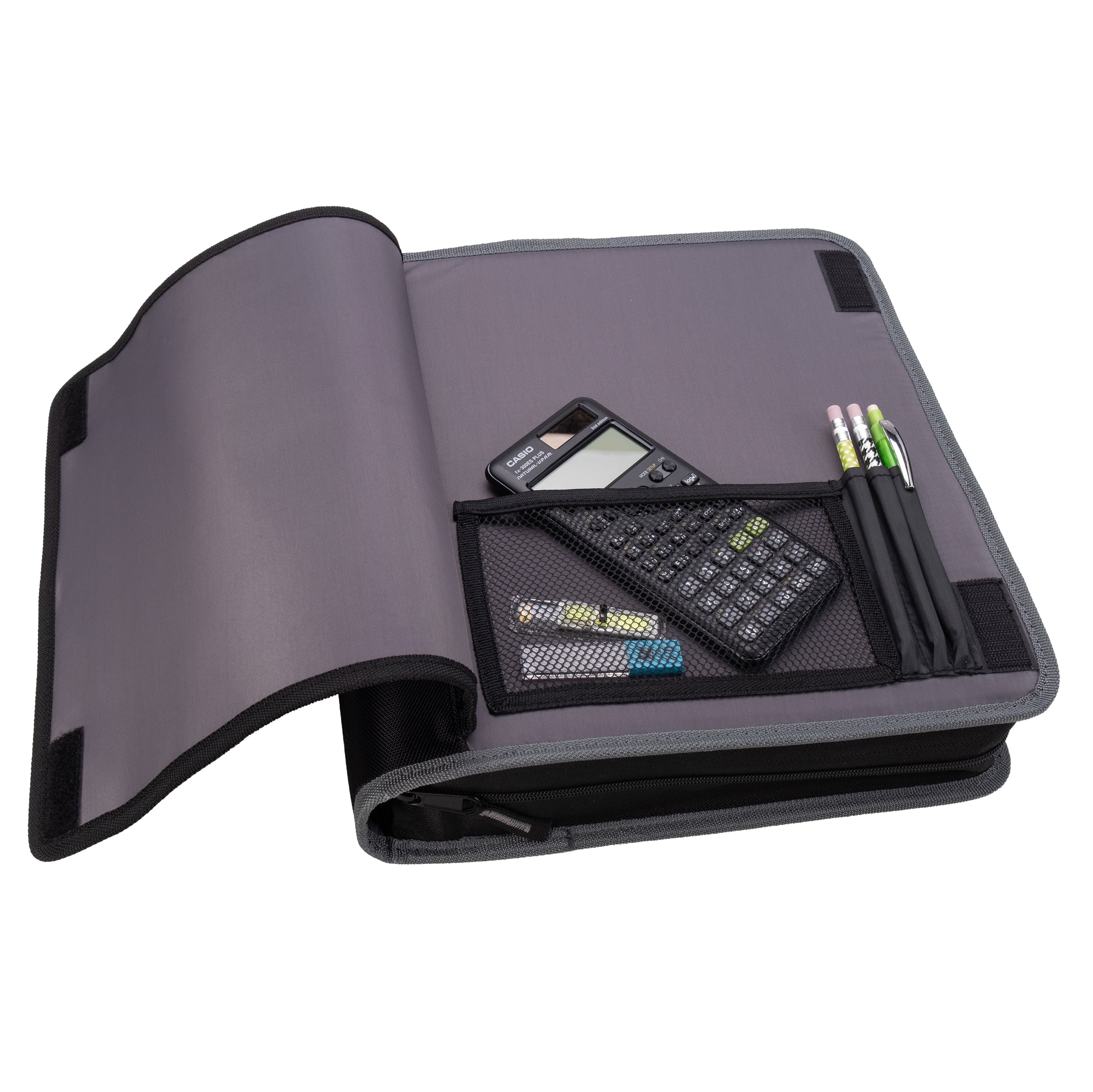 Pen+Gear 2" Round-Ring Zipper Binder, Black and Gray