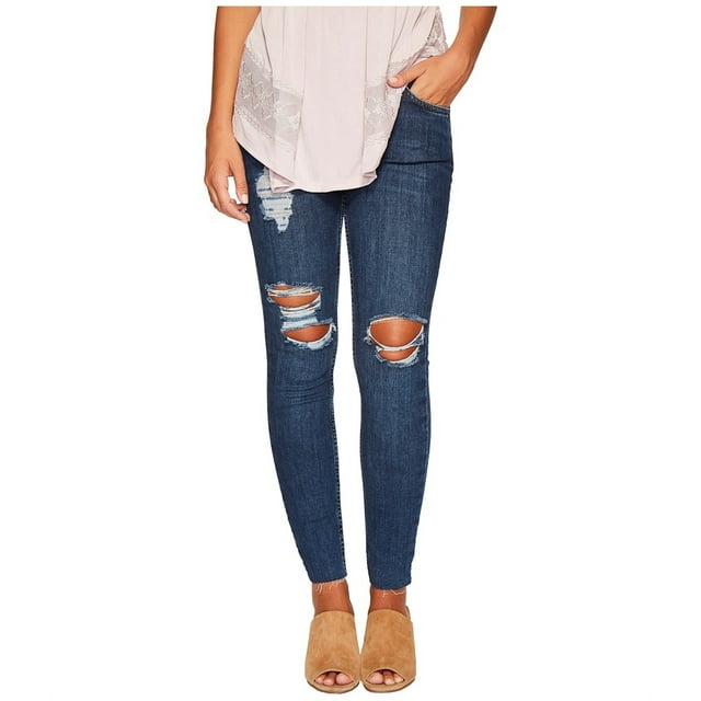 Free People Jeans ajustados de borde crudo para mujer, azul, 24