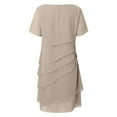 thumbnail image 3 of Women's Summer Dress Classic Patchwork Chiffon Round Neck Short Sleeve Dress (Khaki M), 3 of 4