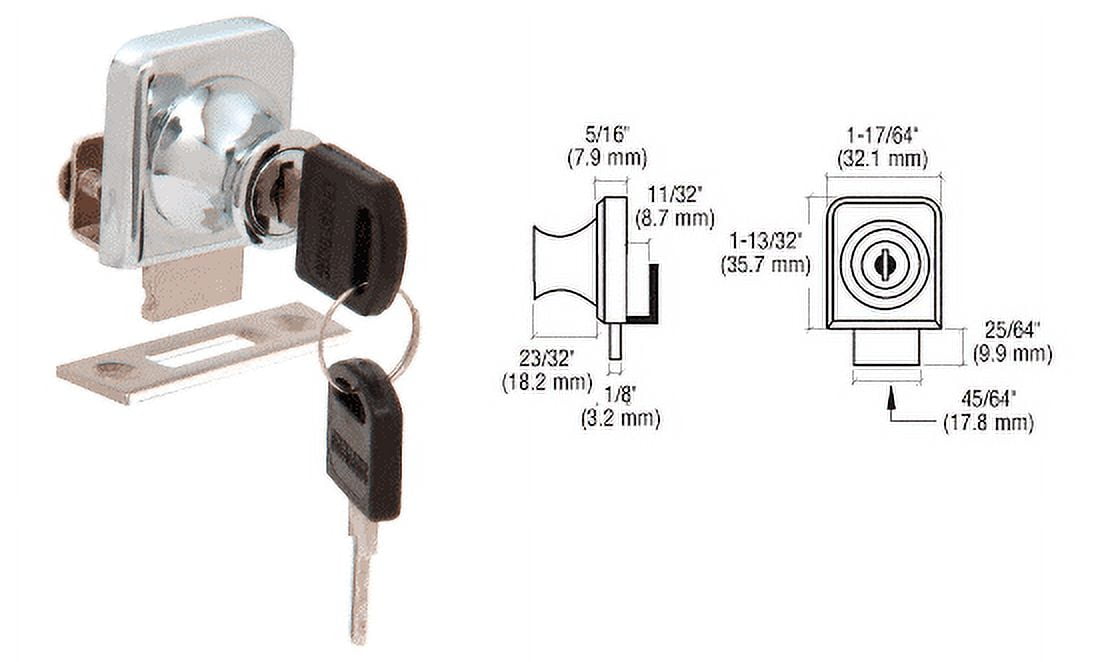 CRL LK42KA Chrome Lock for 1/4" Cabinet Glass Door - Keyed Alike