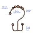 thumbnail image 3 of 2lbDepot Shower Curtain Rings Hooks - Bronze Finish - Premium 18/8 Stainless Steel - Oil Rubbed Double Hooks with Easy Glide Rollers Rust Resistant - Six Finishes Available - Set of 12 for Shower Rod, 3 of 8