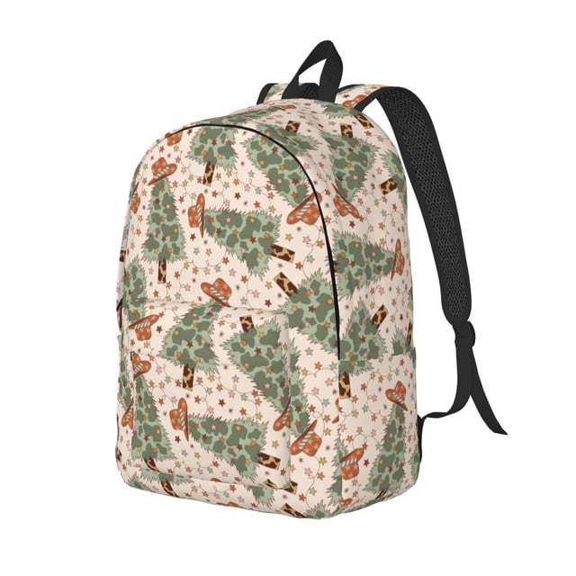 Vsdgher Cowboy Christmas Trees Print Canvas Backpack Travel Rucksack Unisex Knapsack 15.7/17.7Inch Laptop Backpack for Work,College-Medium