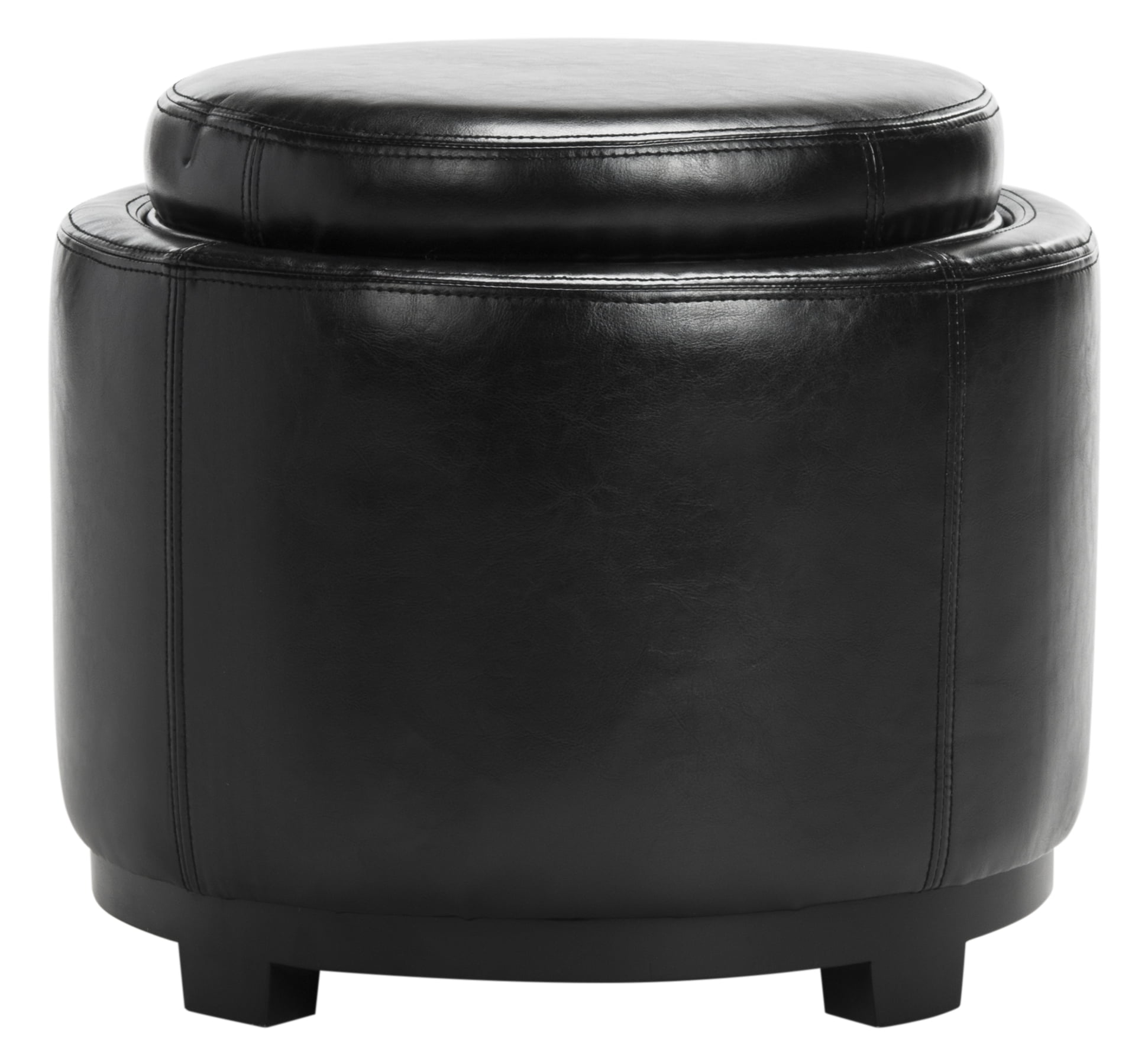 SAFAVIEH Round Modern Glam Storage Tray Ottoman, Black