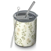 12oz Coffee Tumblers Pioneer Floral Pattern Stainless Steel Vacuum Insulated Travel Tumbler Coffee Cups Mug with Lid and Straw with Cleaning Brush for Cold & Hot Drinks