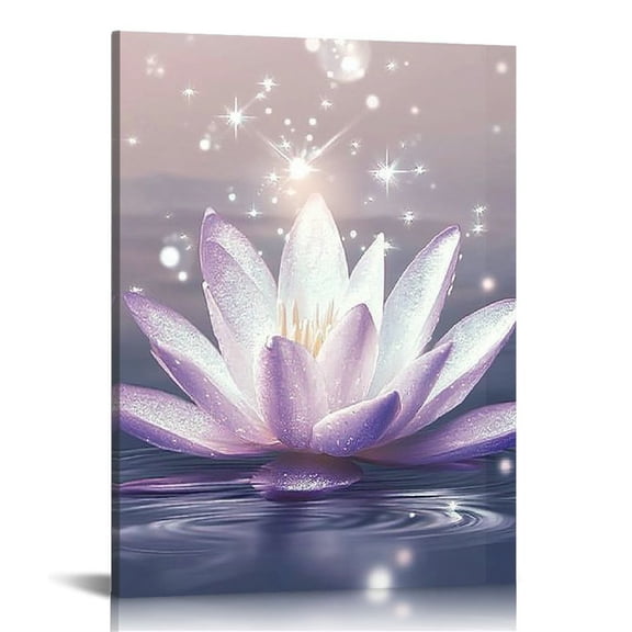 LHONGY Purple Lotus Flower Wall Art, Zen Canvas Prints, Light Purple Lotus Floral Bloom in Water Picture for Bathroom Bedroom Wall Decor 12x16 in