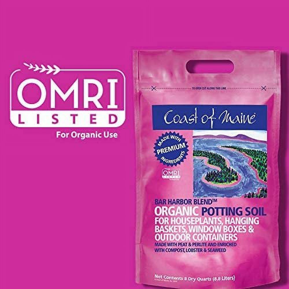 Coast of Maine Bar Harbor Blend Organic Potting Soil for Container Gardens and Flower Pots, 8qt