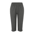 thumbnail image 4 of Rggeeun Women Shorts Solid Color Elastic High Waist Slub Linen Straight Leg Soft Knee-Length Loose Fit With Side Pockets For Summer Daily Wear Elegant Hot Pants,Dark Gray,L, 4 of 4