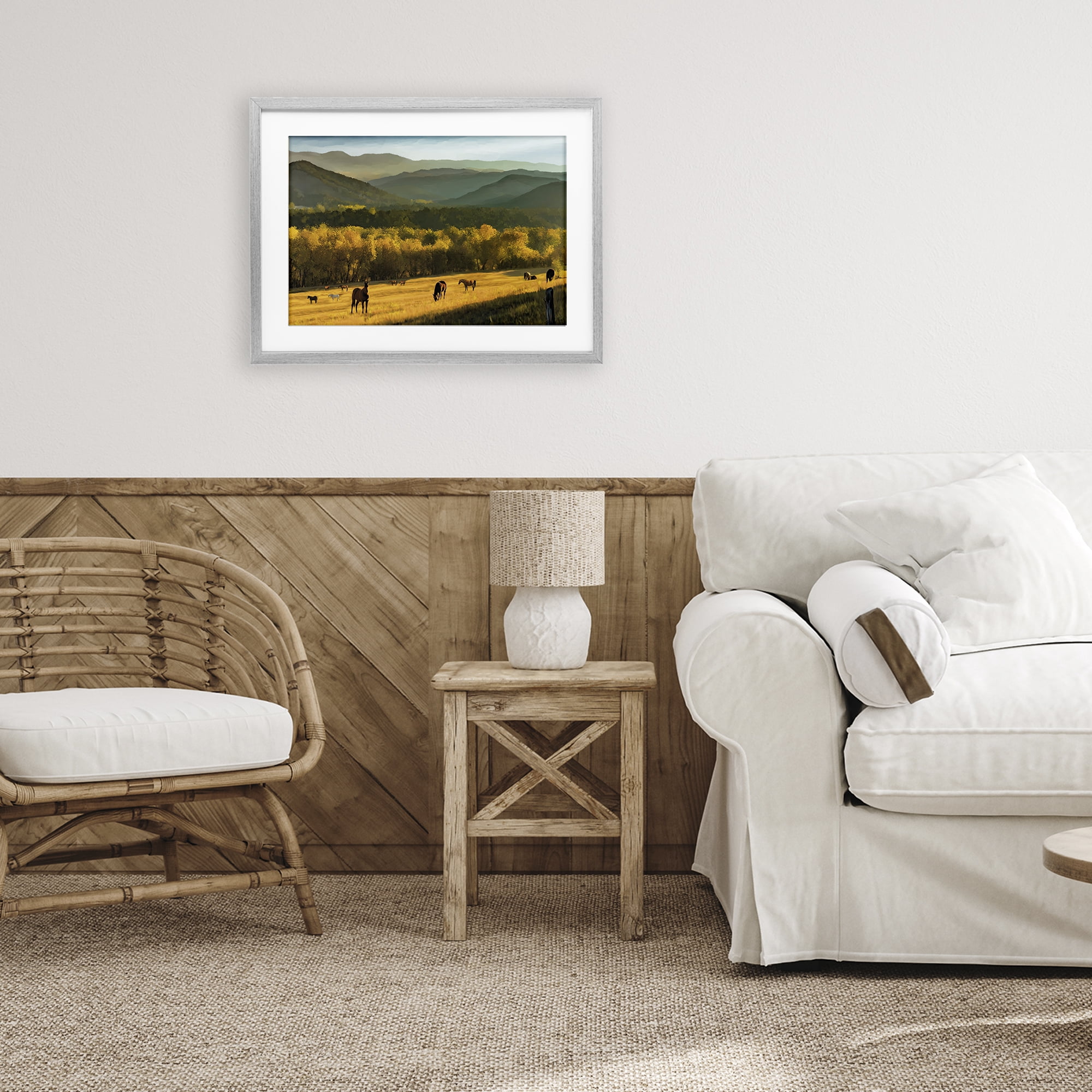 Stupell Industries Grazing Horses in Valley Gray Framed Print Under Glass, design by Renel Peters