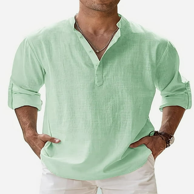 Chemise de Plage à Manches Courtes en Lin Décontracté pour Hommes