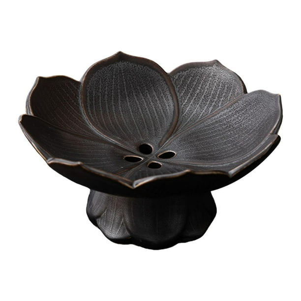 Frutero de cerámica con drenaje, bandeja para aperitivos, colador de cocina, plato de fruta de cerámica para encimera de cocina rústica Esmalte negro