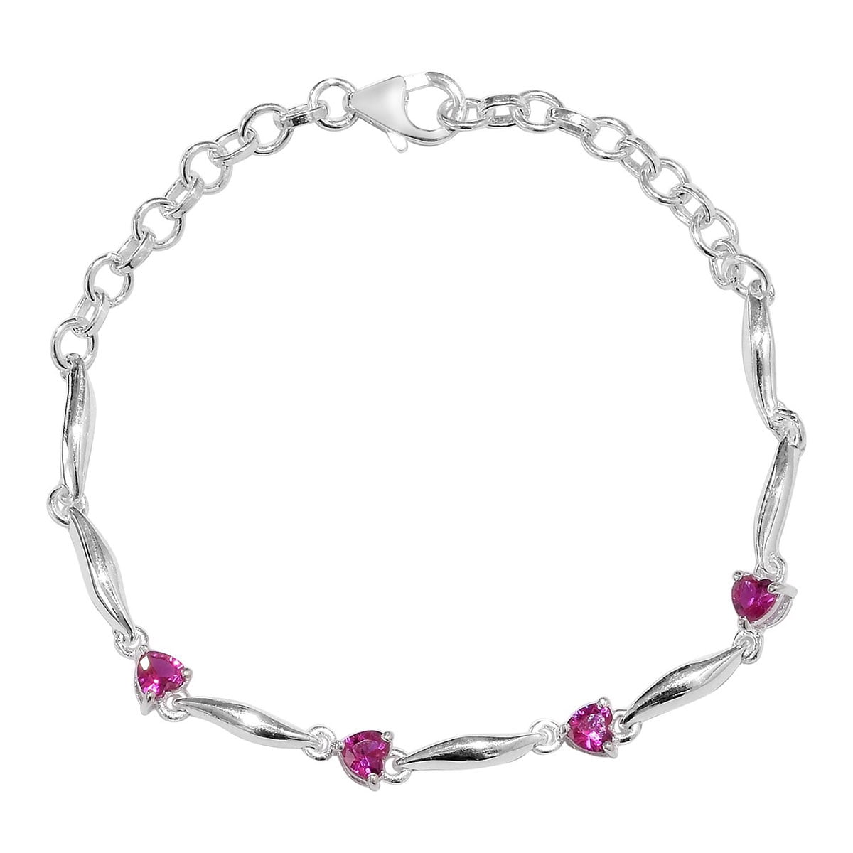 925 Sterling Silver Ruby Love Heart Station Valentines Bracelet for ...