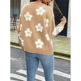 thumbnail image 5 of Women'S Floral Print Cardigan Long Sleeve Open Front Button Down V Neck Knitted Sweaters Camel M, 5 of 6