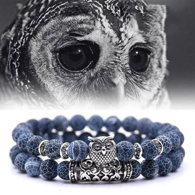Pulsera de Piedra Natural con Dijes de Búho XWSHYW, Pulsera Versátil para Parejas
