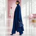 thumbnail image 4 of Women's Belted Solid Color Maxi Wool Coat,Notched Lapel Single Breasted Long Winter Overcoat,Elegant Tailored Outerwear for Office 03-Navy L, 4 of 5