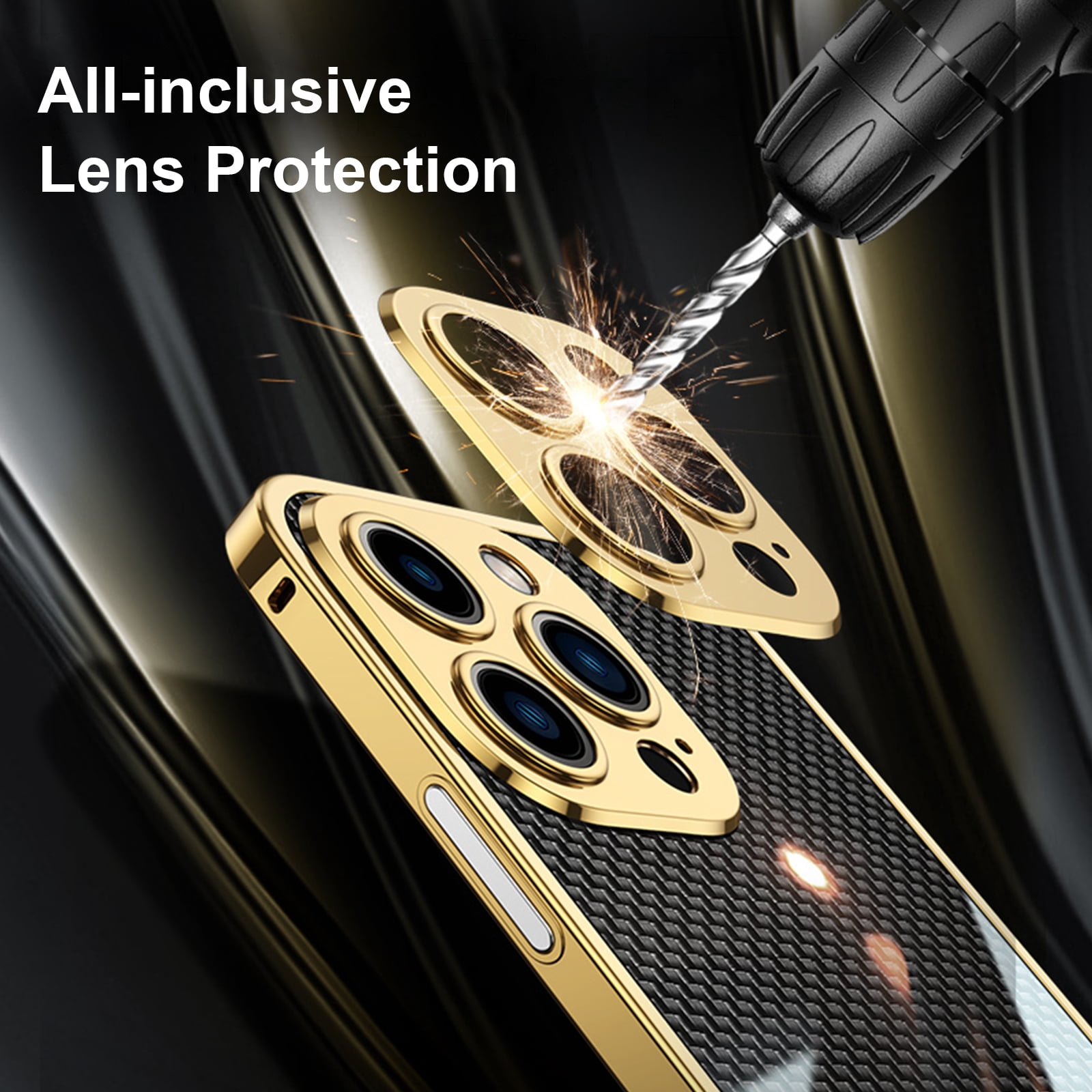 ELEHOLD Luxury Heavy Duty Case for iPhone 14 Pro Max 6.7 Slim Thin Case Stainless Steel Frame Carbon Fiber Back Design All-inclusive Lens Protection Shockproof Case,Silver