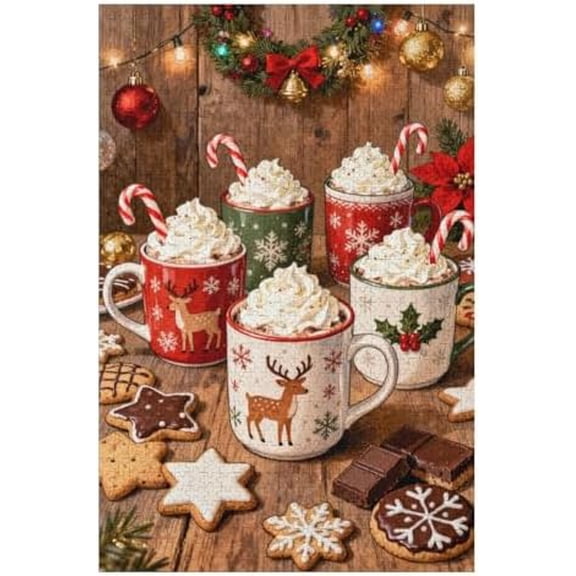 1000 Piece Hot Cocoa Christmas Chocolate Cookies Puzzle for Adults, 30x20 Holiday Scene, Relaxing Brain Activity, Colorful Home Decor Gift