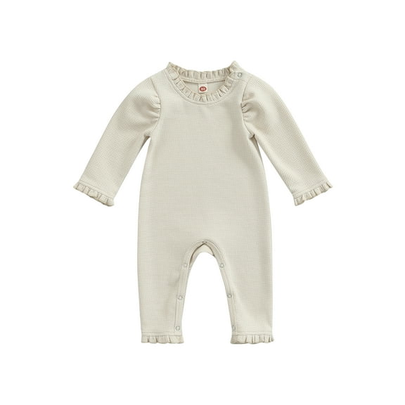 Bagilaanoe Newborn Baby Girl Jumpsuit Thicken Waffle Long Sleeve Bodysuit 3M 6M 12M 18M 24M Infant Fall One Piece Romper