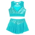 thumbnail image 6 of Doomiva Big Girls 2 Piece Dance Outfits Crop Top with Skirt Jazz Latin Ballroom Performance Dancewear Blue Green 6, 6 of 7