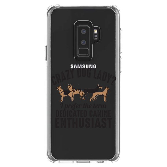DistinctInk Clear Shockproof Hybrid Case for Samsung Galaxy S9  PLUS (6.2" Screen) - TPU Bumper Acrylic Back Tempered Glass Screen Protector - Crazy Dog Lady? Canine Enthusiast