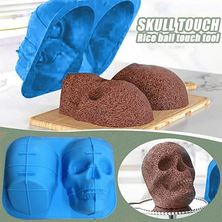 

purcolt Unilateral Haunted Skull Baking Cake Mold Flexible Silicone 3d Skull Cake Pan for Baking Cakelet Pizza Jelly Candy Skull Muffin Pans Sugar Skull Cake Pan For Halloween Party