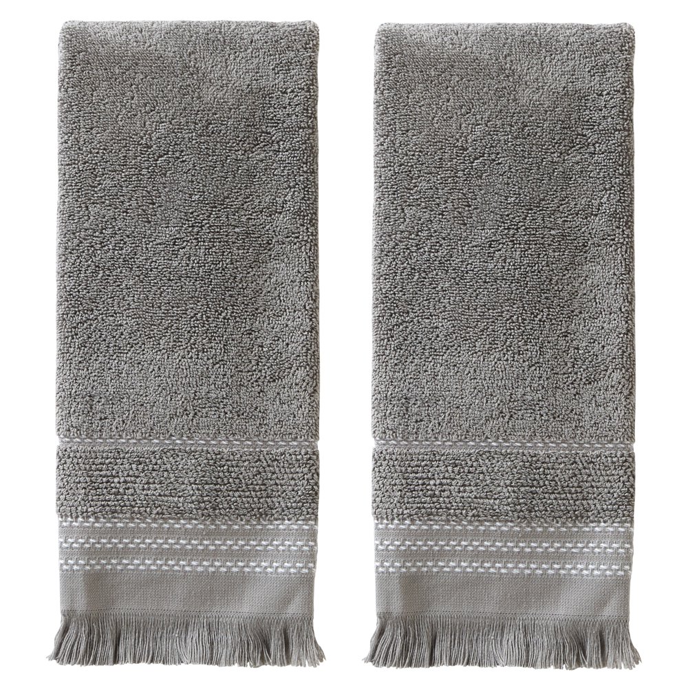 SKL Home Jude Fringe Collection 2 Piece Stripes Cotton Hand Towels, 16" x 26", Gray Walmart