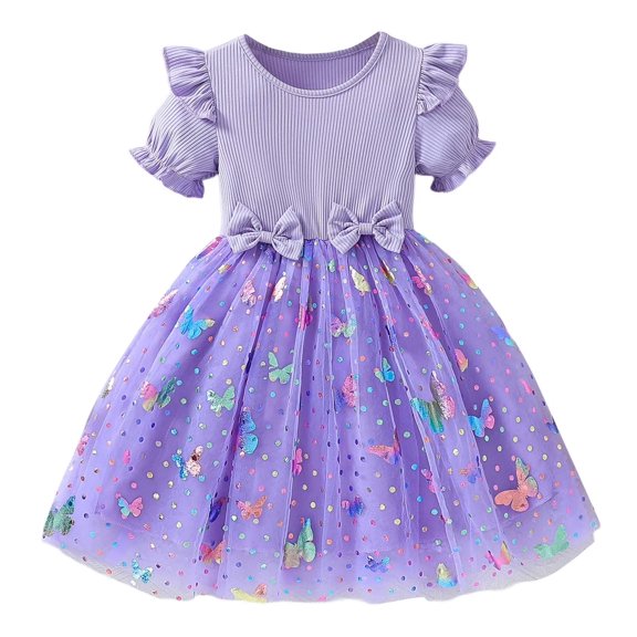 Grblisyd Toddler Tutu Dress Little Girls Fluffy Summer Dresses Casual Party Butterfly Tulle Sundress for Kids 2-6Y