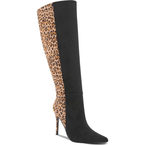 Women's Animal Print Knee High Boots Pointed Toe Stiletto Heel Tall Boot