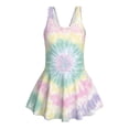 thumbnail image 4 of COEQINE Soft Stretchy Girls One Piece Swimsuit, Tank Neck Tankini Style with Full Coverage Skirt and Wide Straps, Beach Bathing Suit for Girls 3-4 Years, Tie-dye Swirl Print, 4 of 8
